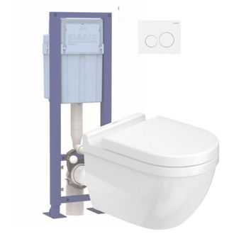 Duravit Pack Inodoro Suspendido Duravit Strack 3 Sin Borde Con Asiento Freno De Ca&iacute;da + Estructura Soporte Siamp + Mando Blanco