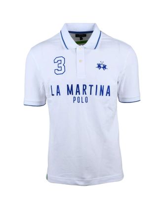 La Martina White Blue Cotton Elastane Polo
