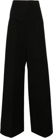 Sportmax High-Waisted Zwarte Wijde Pijpen Broek - Dames - Wijde Broeken - Zwart - XS - Katoen - Broeken