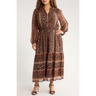 Gibsonlook The Leyla Print Smocked Long Sleeve Maxi Dress in Multi Spice Border Print at Nordstrom Rack, Size 2 X