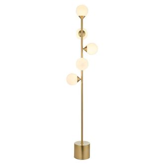 Netlighting Grosseto Multi Arm Floor Lamp Satin Brass Plate Gloss White Glass in Metallic Gold