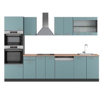 Vicco Mueble De Cocina R-line, Gris Azulado/antracita, 300 Cm Con Armario Alto, Et Roble