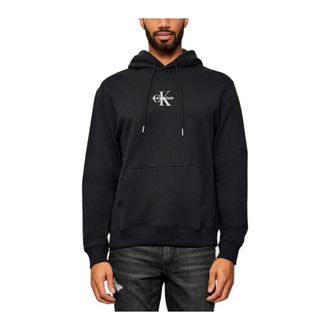 Calvin Klein Jeans Hoodies, male, Black, XL, Print Pattern Hooded Sweatshirt with Pockets