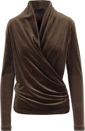 F.it Stretch fluwelen wikkel-trui - Dames - Blouses - Bruin - 3XL - Polyester - Overhemden