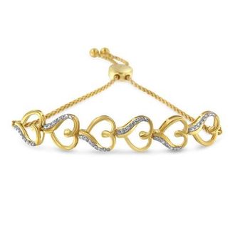House of Brilliance 10K Yellow Gold over Silver Diamond Accented Open Hearts Chain Bolo Bracelet at Nordstrom