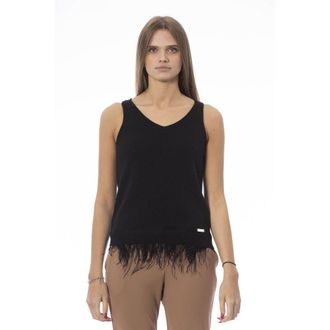 Baldinini Womens Fringe Hem Knit Tank - Black Cashmere - Size Medium