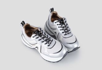 Alexander Smith Victoria Woman in silver leather and mesh with mirror details