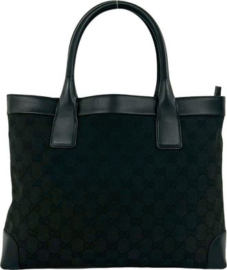 Gucci Black Canvas Leather Boston Bag Handbag Tote Bag (Pre-Owned)