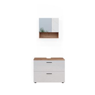 Vicco Conjunto De Muebles De Ba&ntilde;o Irma, Blanco Brillo Intenso/roble Dorado, 2 Piezas