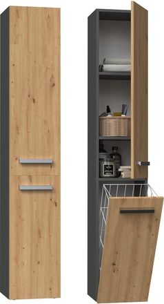 OEM Columna De Estante Para Mueble De Ba&ntilde;o, Roble Antracita, Cesta De Lavander&iacute;a Artesanal De 174 Cm