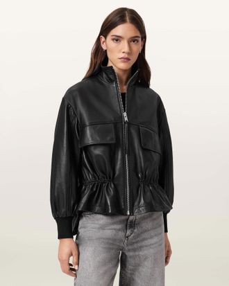 AllSaints Leather Flor Leather Jacket, Size: UK 14/US 10