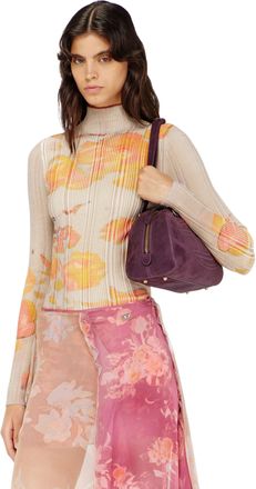 Diesel Ribbed wool turtleneck top with floral print - Knitwear - Woman - Multicolor