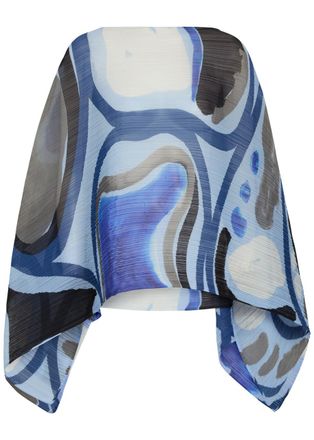 Pleats Please Issey Miyake Printed Pleated Woven Stole - Light Blue - One Size