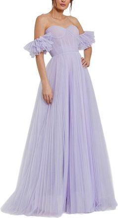 Mac Duggal Off-Shoulder Tulle A-Line Gown