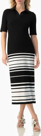 Ivonne Colorblock Stripe Polo-Neck Knit Fitted Midi Dress in Black at Nordstrom, Size Medium