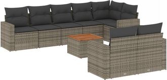 vidaXL Set De Muebles De Jard&iacute;n 9 Pzas Y Cojines Rat&aacute;n Sint&eacute;tico Gris Vidaxl
