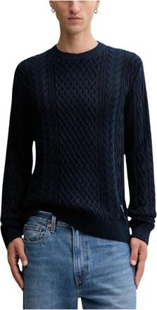 Tommy Jeans Truien & Vesten, Heren, Blauw, XS, Katoen, Kabelgebreide trui met ronde hals