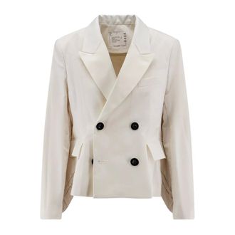 sacai Blazers, female, Beige, Size: M Wool Suiting x Denim Jacket