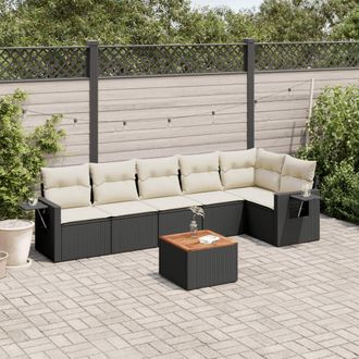 vidaXL Vidaxl - Set De Comedor De Jard&iacute;n 7 Pzas Y Cojines Rat&aacute;n Sint&eacute;tico Negro