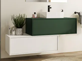 Vente-Unique Mobile per bagno sospeso con lavabo singolo e due cassetti 94 cm Verde e Bianco - TEANA II