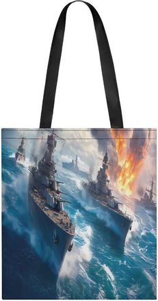Generic Warship Battleships Womens Tote Casual Shopping Bag Lightweight Shoulder Bags Hobos Handbag for Work Travel Daily 35x40cm