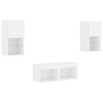 Berkfield Home Modern 4 Piece TV Wall Cabinets with LED Lights White
