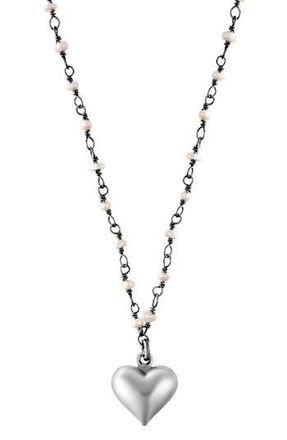 Adornia Freshwater Pearl Rosary Puffy Heart Pendant Necklace in Silver at Nordstrom Rack