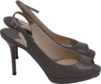 Jimmy Choo London Peep Toe Platform Slingback Pumps in Beige Patent Leather