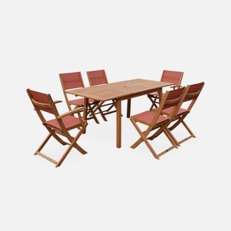Sweeek Mesa De Jard&iacute;n De Madera Extensible, 6 Sillas