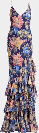 Etro Floral Seersucker Ruffled Maxi Dress