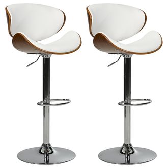 Beliani Conjunto De 2 Sillas De Bar Giratorias Modernas De Piel Sint&eacute;tica Con Respaldo Ajustables Blanco Rotterdam