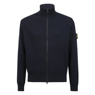 Stone Island Cardigans, male, Blue, XL, Compass Cardigan with Zip Closure