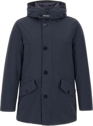 Woolrich Blauwe Hooded Jas Knoopsluiting - Heren - Winterjassen - Blauw - S - Jassen