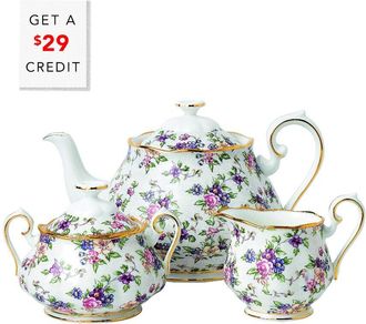 Royal Albert 100 Years Sugar And Creamer 3Pc Set With $29 Credit