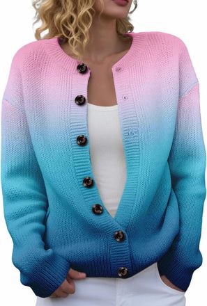 Generic Cardigan Sweaters for Women Lightweight Open Front Button Down Knitted Sweaters Ladies Floral Printed Jumper Cardigan Winter Spring Knitwear Dressy Ca