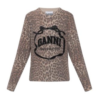 Ganni Turtleneck met dierenmotief - Dames - Ronde hals truien - Bruin - XS - Wol - Truien & Vesten