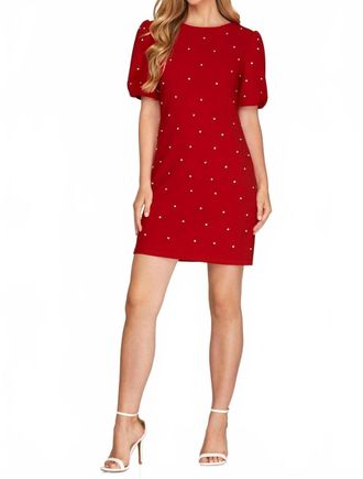 She + Sky Scattered Rhinestone Trim Short Dress