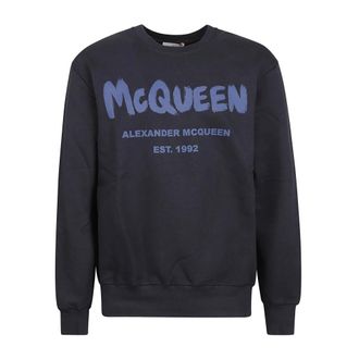 Alexander McQueen Sweatshirts, male, Blue, S, Cotton Logo Sweatshirt