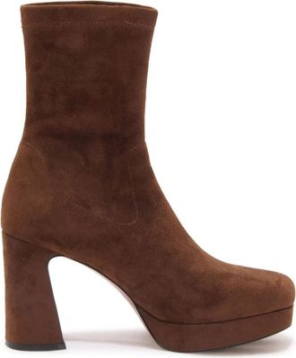 Emanuelle Vee Stretch Bella Enkellaarzen Donkerbruin - Dames - Laarzen met Hak - Bruin - 39 EU - Schoenen
