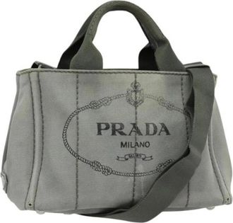Prada Pre-owned Tote Bags, female, Gray, Size: ONE SIZE Pre-owned Canvas Tote Bag