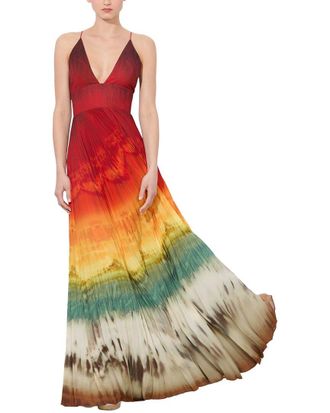 Alice & Olivia Alice + Olivia Lauren Pleated V Neck Dress