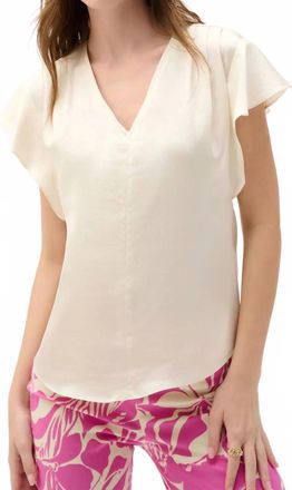 Joseph Ribkoff Butterfly Sleeves V-Neck Satin Top In Canvas