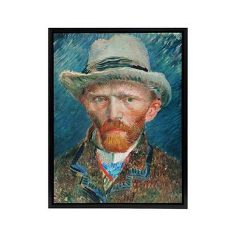 Artery8 Self Portrait With Hat Van Gogh Vintage Black Framed Canvas Wall Art in Blue | Size: W24 x H32