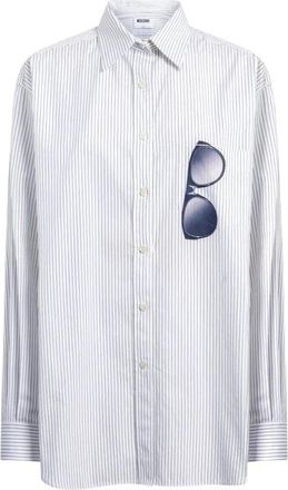 Moschino Overhemden, Dames, Wit, 2Xs, Katoen, Gegrave;nsterd katoenen popeline overhemd