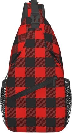 Generic Vintage Red Black Lumberjack Plaid Crossbody Bag Adjustable Chest Bag Lightweight Fanny Pack For Traveling Camping Casual