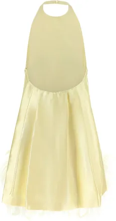 Self Portrait Feather-Trimmed Structured Silk Dress - Yellow