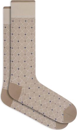 Bugatchi Diamond Grid Mercerized Cotton Blend Dress Socks in Sand at Nordstrom