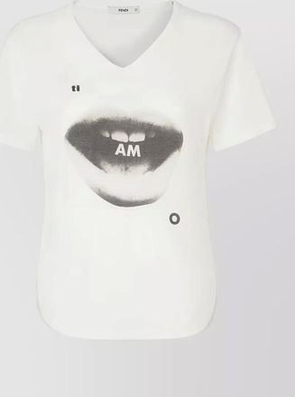 Fendi cotton printed v-neck short-sleeve t-shirt