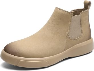 Generic Chelsea Boots For Men Burnished Toe Elastic Bandage Cowhide Leather Slip On Anti-slip Wearable Non Slip Waterproof Fashion Pull On(Brown,10.5 UK)