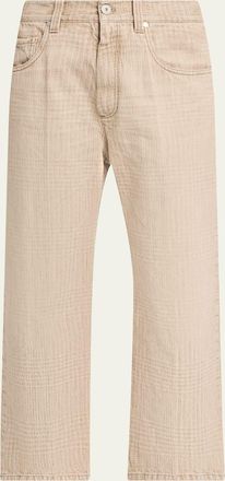 Brunello Cucinelli Check-Print Denim Straight-Leg Crop Pants